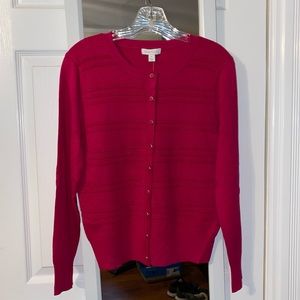 Charter Club women’s textured cardigan sweater in Moroccan Pink, petite L NWT